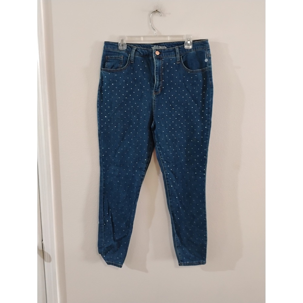 Wild Fable Rhinestone Studded High Rise Skinny Jeans Medium Wash Blue Size 16